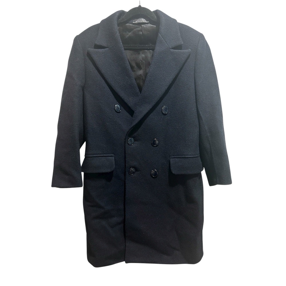 Vintage Christian Dior Wool Coat Navy Double Breasted Minimalist Classic Size 10